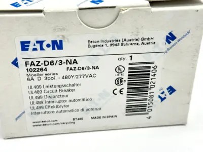 New | in-Stock Eaton FAZ-D6/3-NA Circuit Breakers Michigan US | Maverick Industrial Sales #1389618