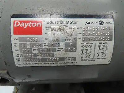 Dayton Electric Blower Fan 1 HP 3450 RPM 1 HP  4" Inlet 6.5" Outlet 10 Impeller