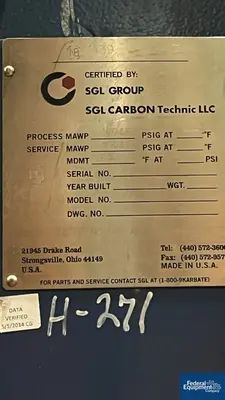 USED SGL Systems 149.6 Sq Ft SGL Carbon Graphite Block Heat Exchanger, 100/100#
