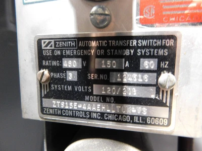 Used Zenith ZTS15E-4AAEHLLTUW-VS Switchgears Ohio US | Equipment Recovery Corp. #1331587