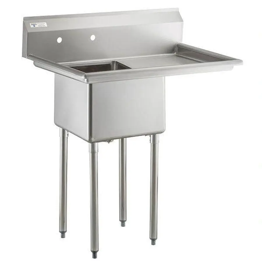 Elite Stainless Steel One Compartment Commercial Sink with Right Drainboard - 18" x 18" x 12" Bowl