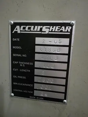 2005 ACCURSHEAR 61358 Fabricating Machinery, Power Squaring Shears, (Gauge) | Holland Equipment Hunters, Inc. (5)