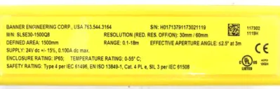 NEW BANNER SLSE30-1500Q8 LIGHT CURTAIN EMITTER 117302 SLSE301500Q8