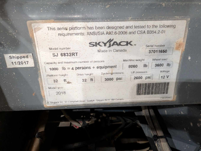 USED 2018 Skyjack SJ6832 RT