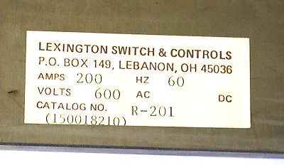 NEW LEXINGTON SWITCH & CONTROLS 150018210