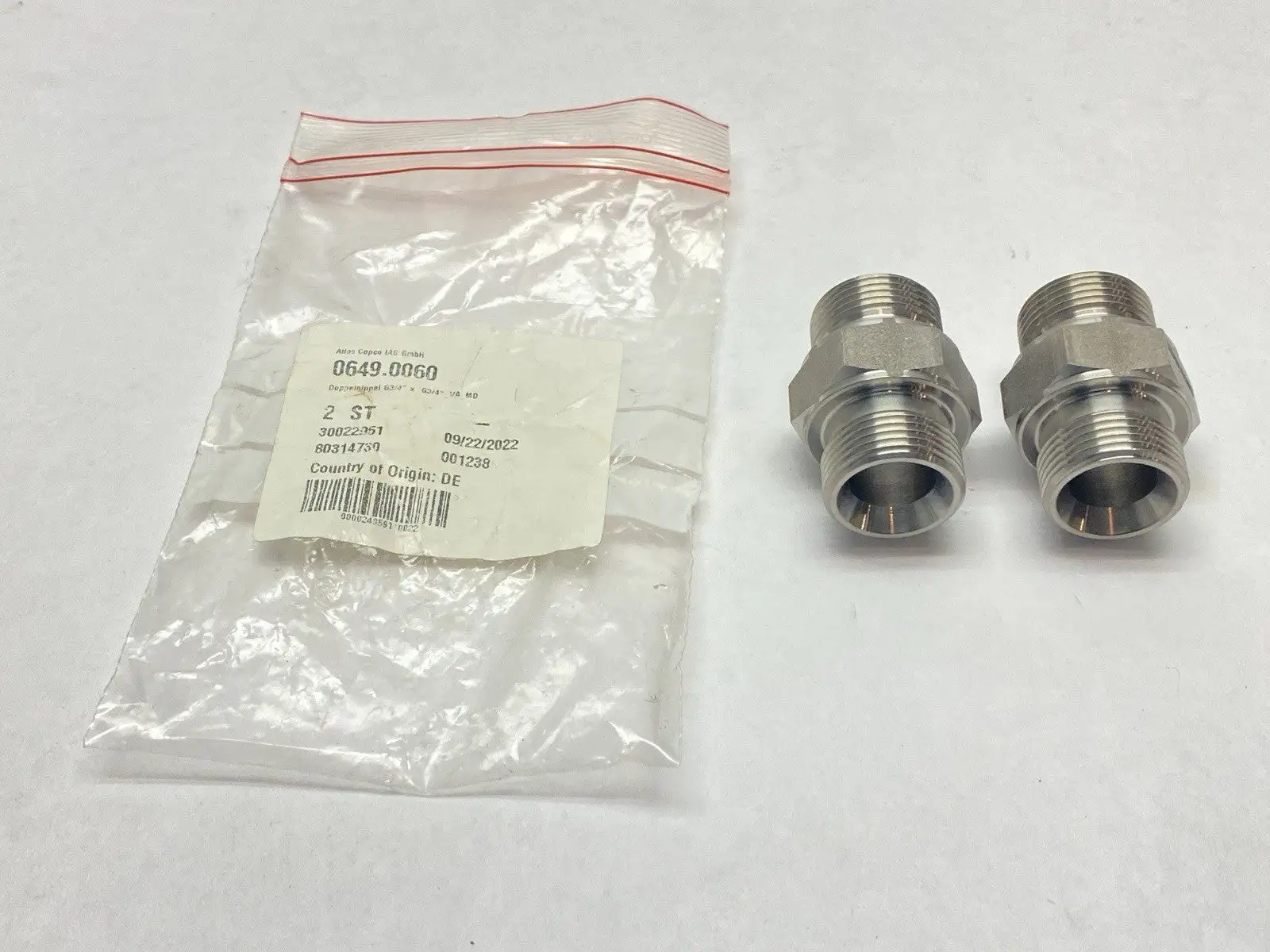 0649.0060 | Atlas Copco  Double Nipple 3/4" x 3/4" NPT LOT OF 2 - New Other