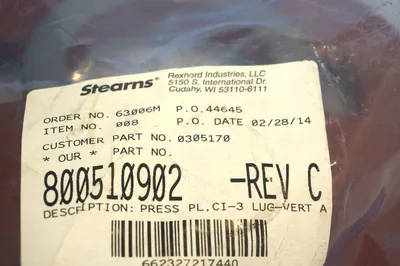NEW STEARNS 800510902 PRESSURE PLATE 0305170