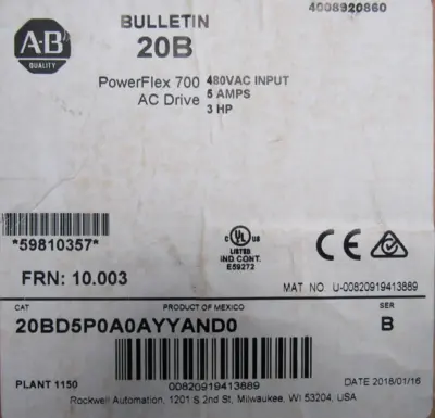 20BD5P0A0AYYAND0 POWER FLEX 700 3HP SER.B NEW SURPLUS