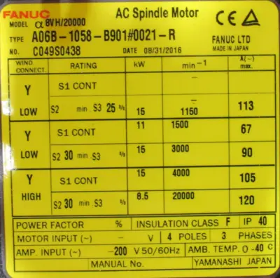 REFURBISHED FANUC A06B-1058-B901#0021 SERVO MOTOR A06B1058B9010021R