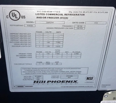 142-0429 Hill Phoenix ONRZH5 Remote 5 Door Freezer Case
