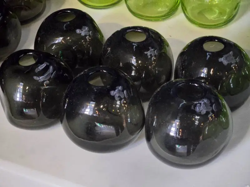 Lot of (6) Handblown Art Glass Table Vases by Holmegaard 4" x 4" (black) (rounded triangle)