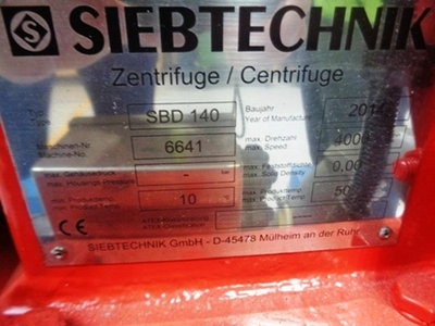Siebtechnik Tema SBD-140 short bowl decanter, 316SS.