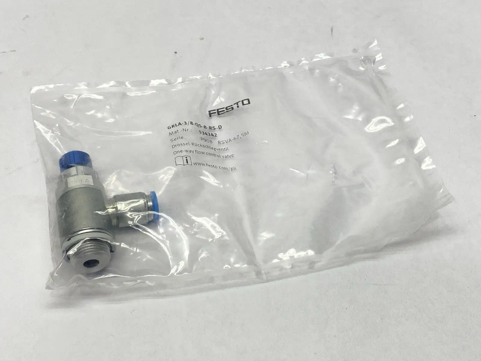GRLA-3/8-QS-8-RS-D, 534342 | Festo GRLA-3/8-QS-8-RS-D One Way Flow Control Valve QS-8 534342 - New