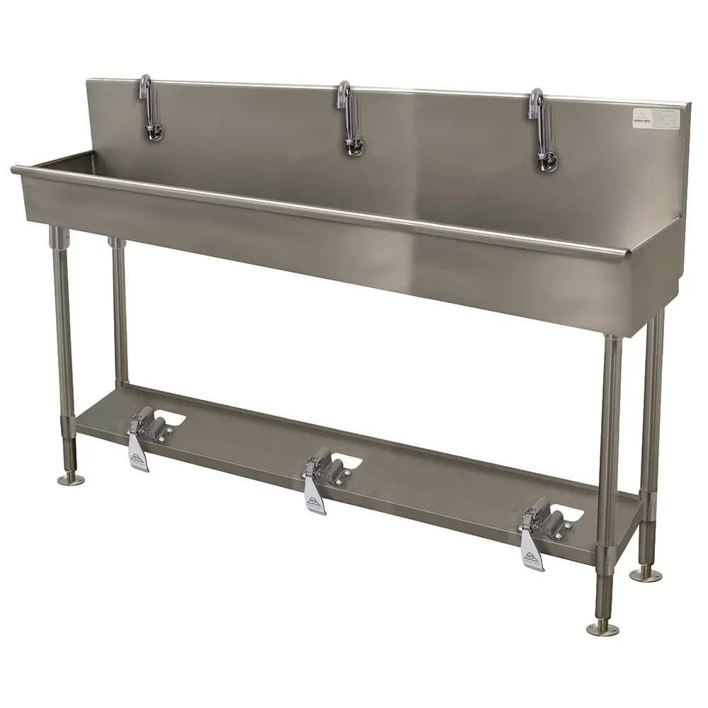 Advance Tabco 19-FM-60FV 60" Wall Mount Multiwash Touchless Hand Sink w/ (3) Faucets, Pedal Valve
