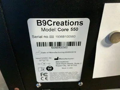 Used 2019 B9CREATIONS CORE 550 3D printer, DLP/Micro-SLA Ohio US | HGR 24 #1542178