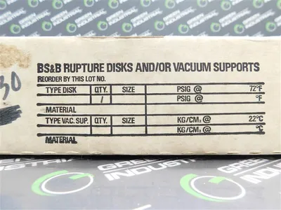 BS&B Safety Systems 6" 908481-1 Rupture Disc 85 PSIG @ 72°F 2953279