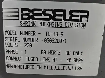 USED BESELER 2016-MTB-III           TUNNEL: TD-16-10