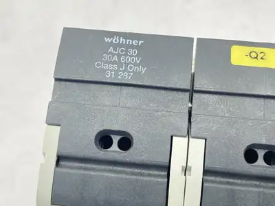 Used Wohner Fuse Holder Class J 3-Pole 30A 600V w/ 3x Bussmann LPJ-30SP Fuses Fuse Accessories Michigan US | Maverick Industrial Sales #1398722