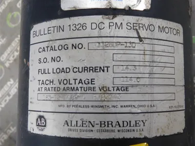 Allen Bradley 1326DP-13D DC PM Servo Motor 14.3A 114.0V No Encoder Used