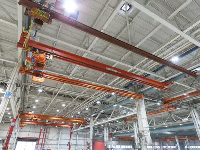 Cleveland Tramrail P&H 1 Ton Single Girder Underhung Bridge Crane 45' 10" Span