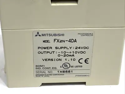 FX2N-4DA | Mitsubishi  Power Supply 24VDC 10VDC 0-20mA - Used