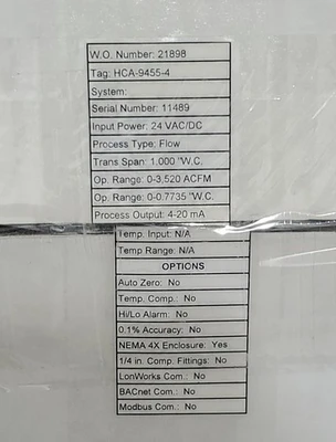 NEW Paragon Controls Inc. HCA-9455-4