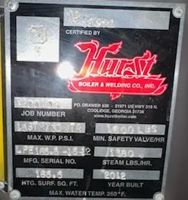 30 HP Hurst Boiler Low-Pressure Steam Boiler – 2012