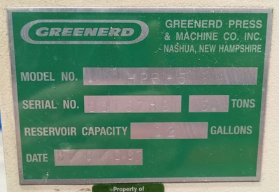 USED 1999 GREENERD PRESSES GREENERD HPB-5 PRESS