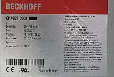 Beckhoff CP7902-0001-0000 Display Touchscreen 15" (BIN655)