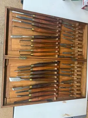 5984-385 Antique Holtzapffel & Co Ornamental Lathe 36 Turning Tools Chisel Set, London