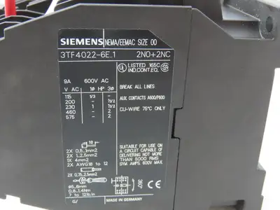 Siemens CRL0F4022K1 Reversing Motor Starter Sz 00 NEMA 9A 600V Coil 120V 2NO 2NC