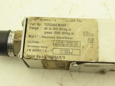 Delta Controls TGR2AAEMHSF Stainless Pressure Switch 40-250 Lbf/sq/in 110/250VAC