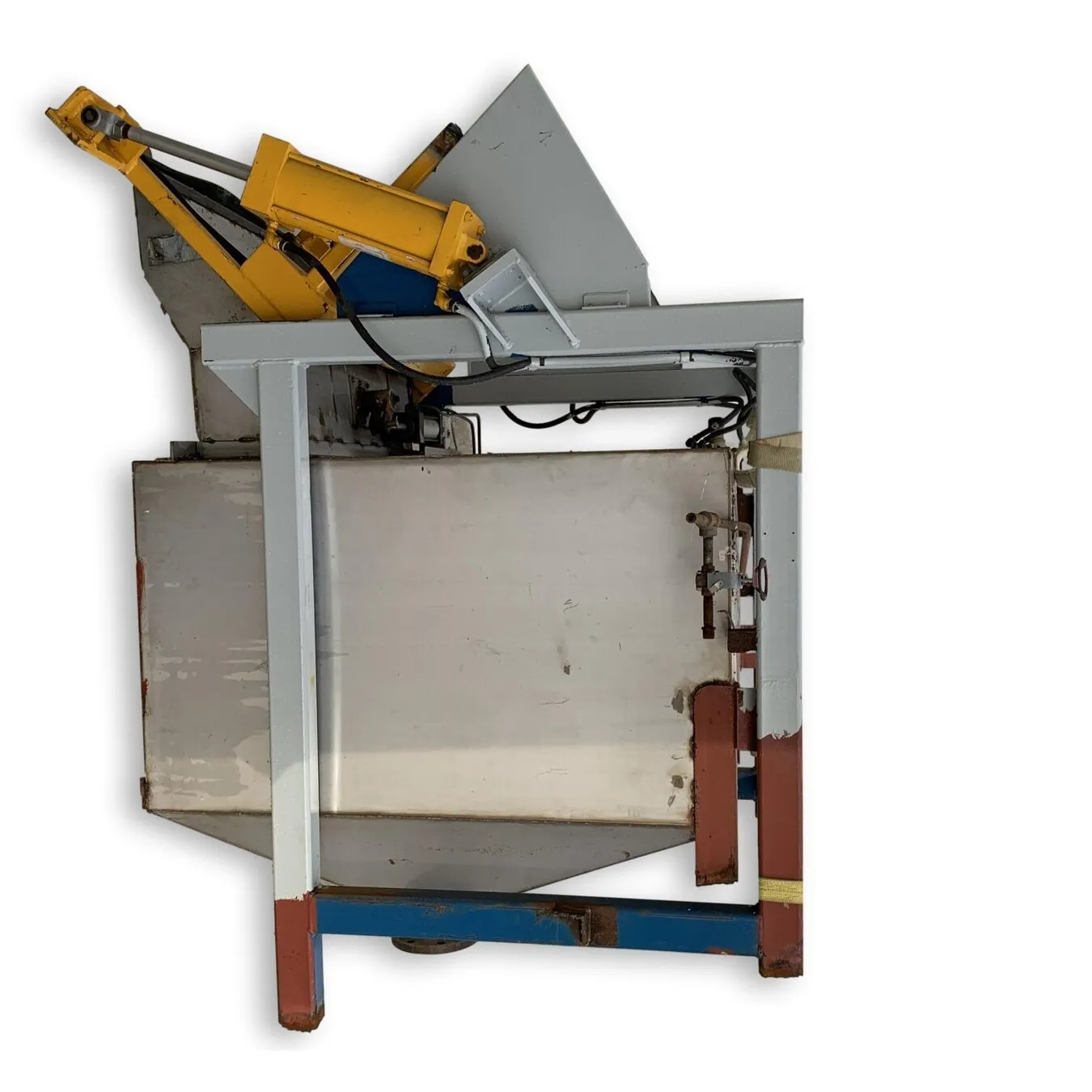 Used Stainless Steel Hydraulic Tilt Tote Bin Unloader Discharger w/ Hopper