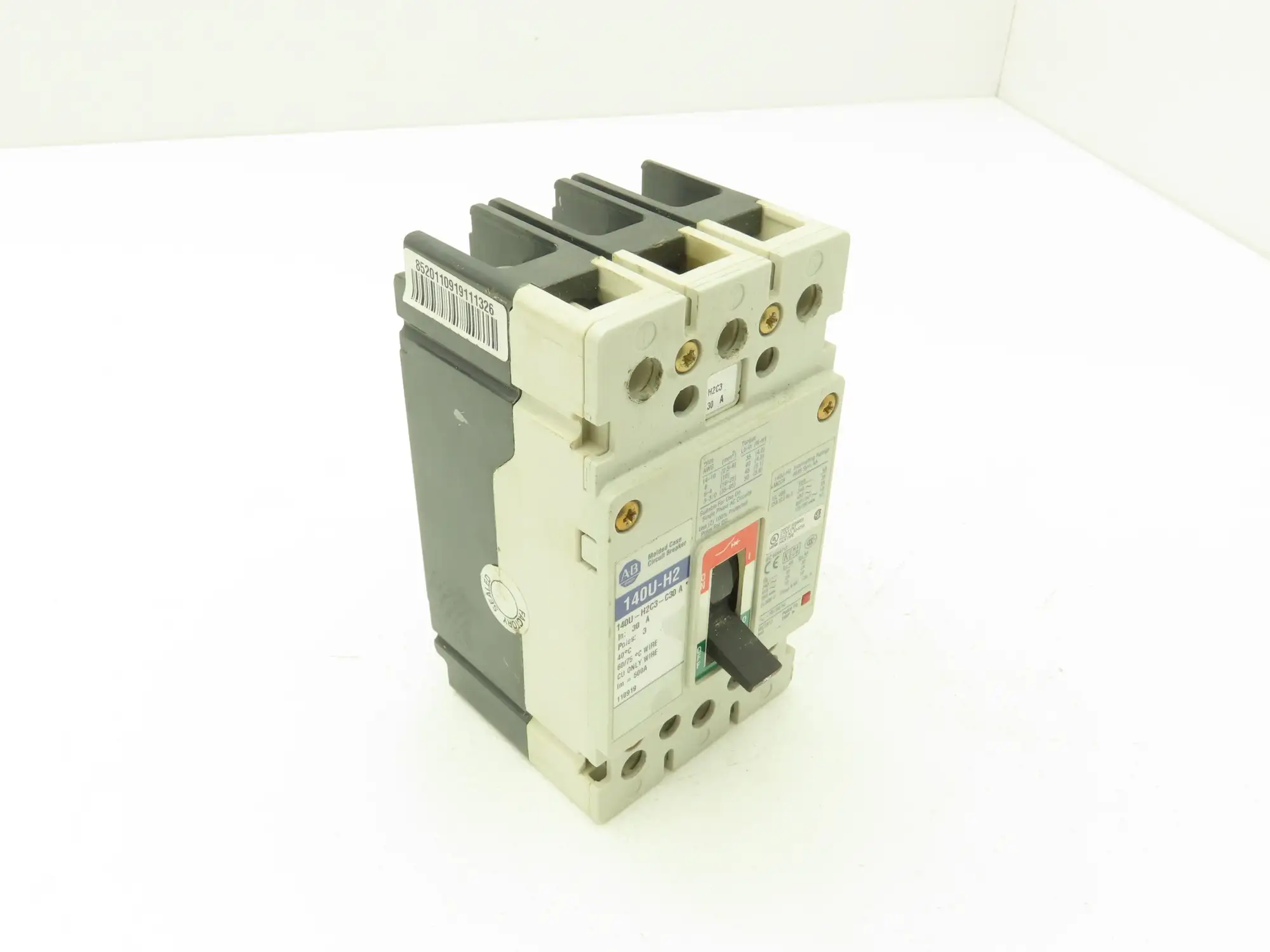 Allen Bradley 140U-H2C3-C30 Circuit Breaker 3P 30A 600V 3PH H-Frame