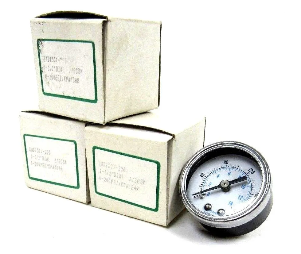 NEW LOT OF 3 UCI SAD1501-200 PRESSURE GAUGE SAD1501200 200 PSI 1 1/2" DIAL