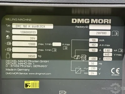 USED 2014 DMG MORI DMC 160H DUOBLOCK