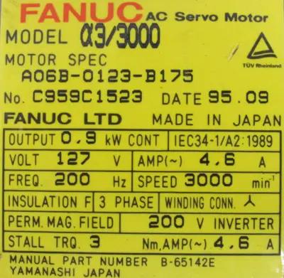 NEW FANUC A06B-0123-B175 SERVO MOTOR A3/3000 A06B0123B175