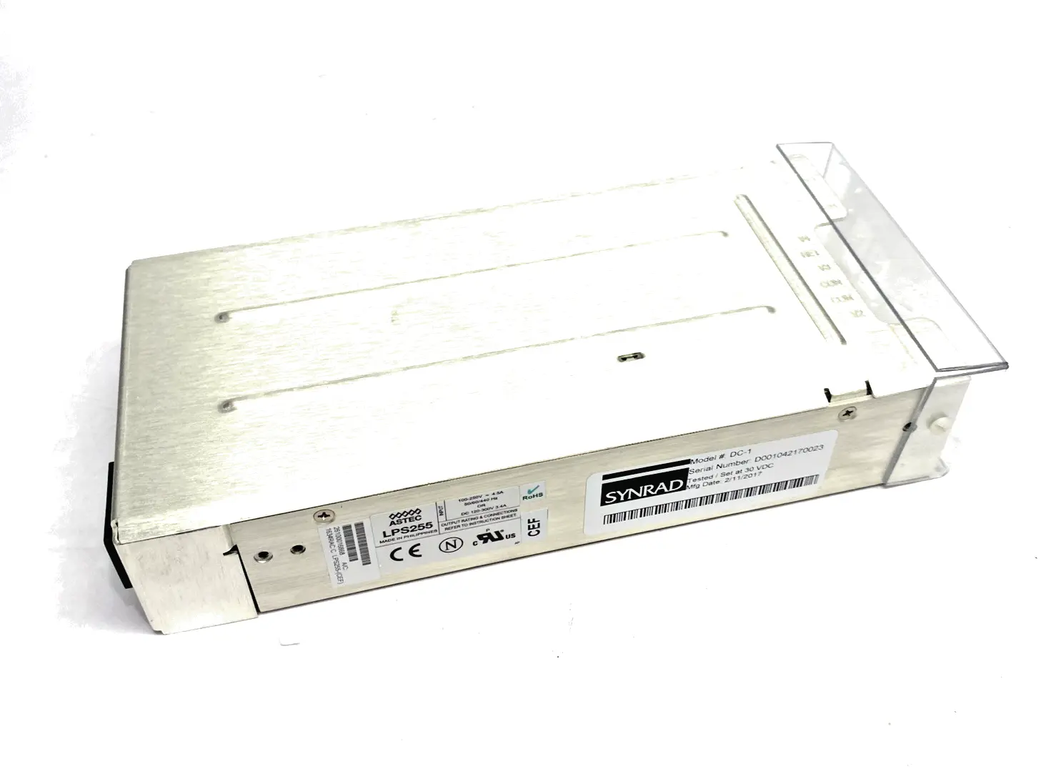 USED ASTEC SYNRAD POWER SUPPLY UNIT 100-250V~4.5A OR 120-300VDC 3.4A