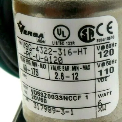 NEW VERSA VSG-4322-316-HT-PC-U-A120 4 WAY VALVE VSG-4322-316-HT-PC-U-A120