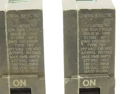 General Electric TEY120 Circuit Breaker Single Pole 277VAC 125VDC 20A Lot of 12