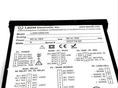 L20010DCV4 | Laurel  DC Voltage Current Panel Meter 85–264VAC 4W - Used