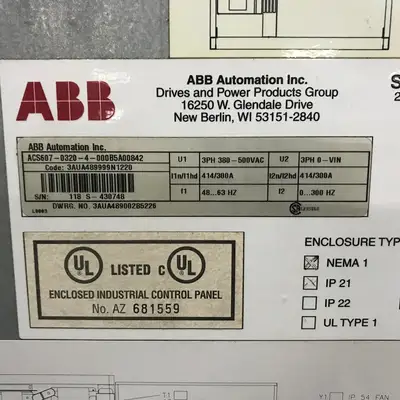 ACS607-0320-4-000B5A00842 | ABB ACS 600 AC Frequency Motor Drive Controller  350HP - Used