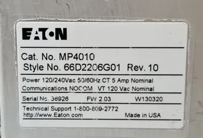 Eaton MP400 Motor Relay (66D2206G01) 120/240V 50/60Hz (BIN424)