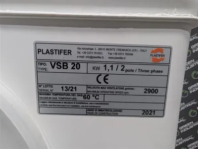 Plastifer / Electro Adda VSB20 Low Pressure PolyFan Blower 294.3 CFM ~7.5" New