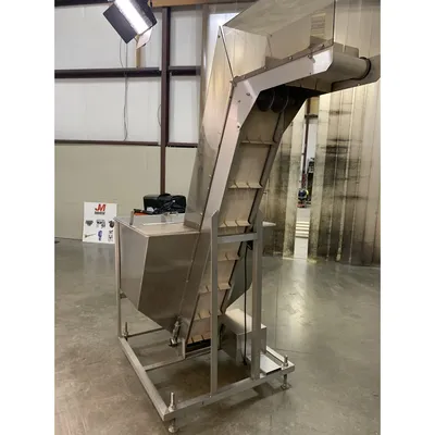 Used 12" Stainless Steel Cleated Incline Loading Belt Conveyor - 84" Ht.
