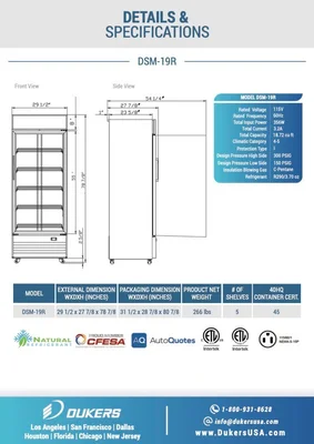 New | in-Stock Dukers New Dukers DSM-19R Commercial Single Glass Swing Door Merchandising Reach-in Cooler Refrigerator Display Refrigerators Illinois US | Falcon Restaurant Supply #1376386