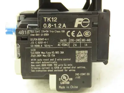 Fuji SK12L Motor Starter Contactor 5.5kW 600V TK12W & Thermal Overload 0.8-1.2A