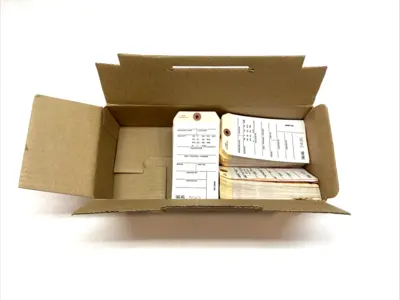 USED ULINE 3-PART INVENTORY TAGS ADHESIVE #5000-#5499 BOX OF 243 TAGS