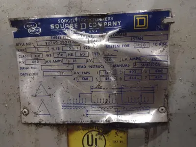 15 KVA SQUARE D 480-240 VOLT ELECTRICAL TRANSFORMER: YOBRO #24043