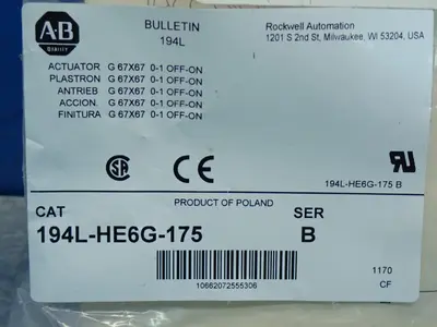 New | in-Stock ALLEN BRADLEY 194LHE6G175 Switch Parts Ohio US | HGR 24 #917411